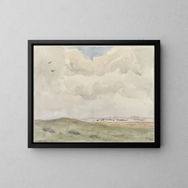 Landschaft aus Dünen mit einer Herde - Frans Smissaert — gerahmtes Bild an der Wand