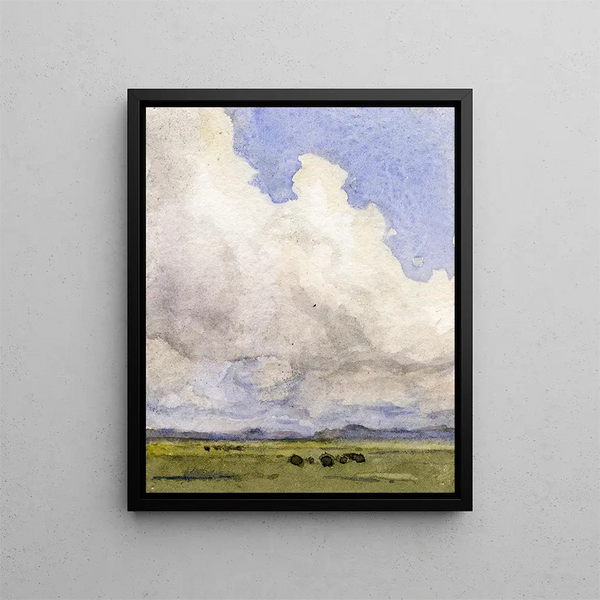 Hochwertiger Kunstdruck des Gemäldes Bewölkter Himmel über den Wiesen - Frans Smissaert — gerahmtes Bild an der Wand