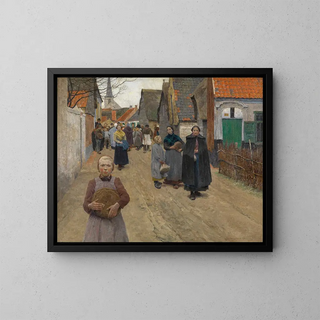 Die Brotdistribution im Dorf - Frans Van Leemputten — gerahmtes Bild an der Wand