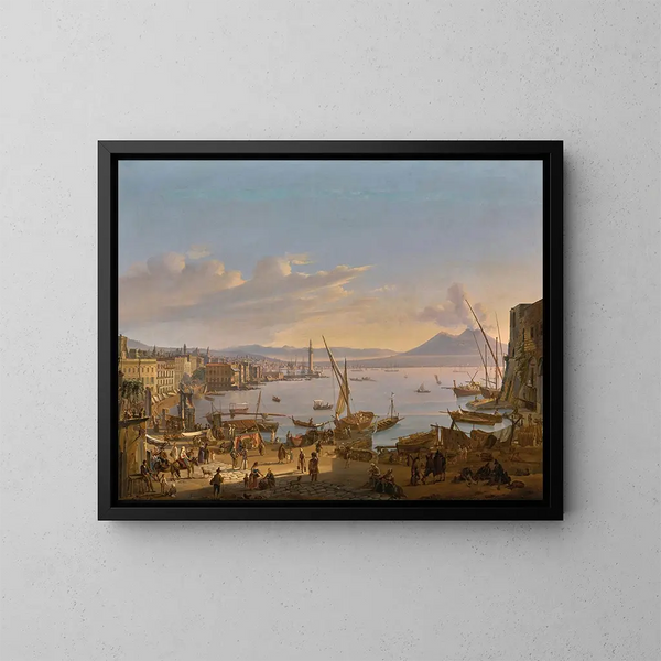 Ansicht von Neapel mit Leuchtturm und Vesuv im Hintergrund - Frans Vervloet — gerahmtes Bild an der Wand