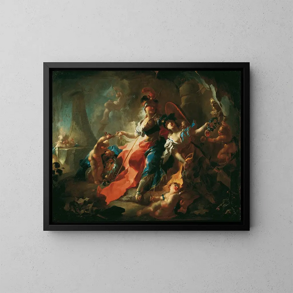 L'Akademie mit ihren Attributen am Fenster der Minerva - Franz Anton Maulbertsch — gerahmtes Bild an der Wand