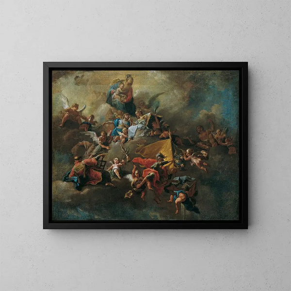Marie mit dem Kind und Heiligen auf einem Thron auf Wolken - Franz Anton Palko — gerahmtes Bild an der Wand
