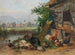Geflügel am Teichufer mit einem Dorf im Hintergrund - Franz Bernier — Ansicht des Kunstwerks