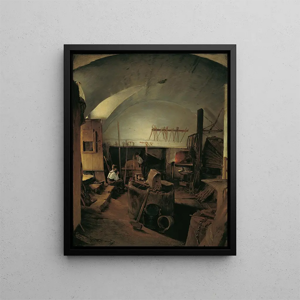 L'intérieur d'une forge - Franz Eybl — gerahmtes Bild an der Wand