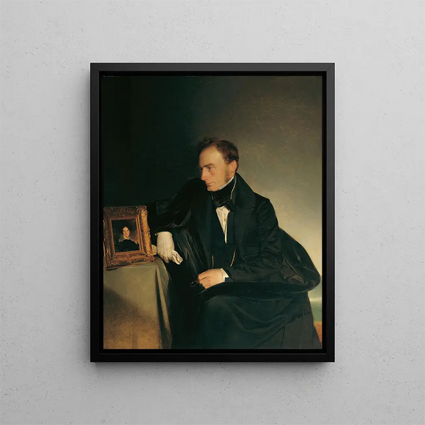 Der Maler Franz Wipplinger, der das Miniaturporträt seiner verstorbenen Schwester betrachtet - Franz Eybl — gerahmtes Bild an der Wand