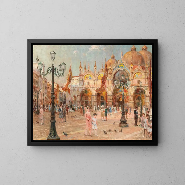 Franz Guillery - Venice a Lively Scene on St Marks Square.webp