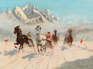 Franz HienlMerre - A Trotting Race on the Eibsee with the Zugspitze in the Background.webp
