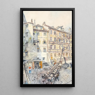 Franz Hohenberger - Wiener Hinterhof mit Bierfssern.webp