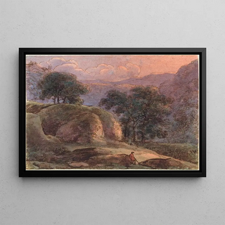 Franz Kobell - Traveler in a Mountainous Landscape at Sunset.webp