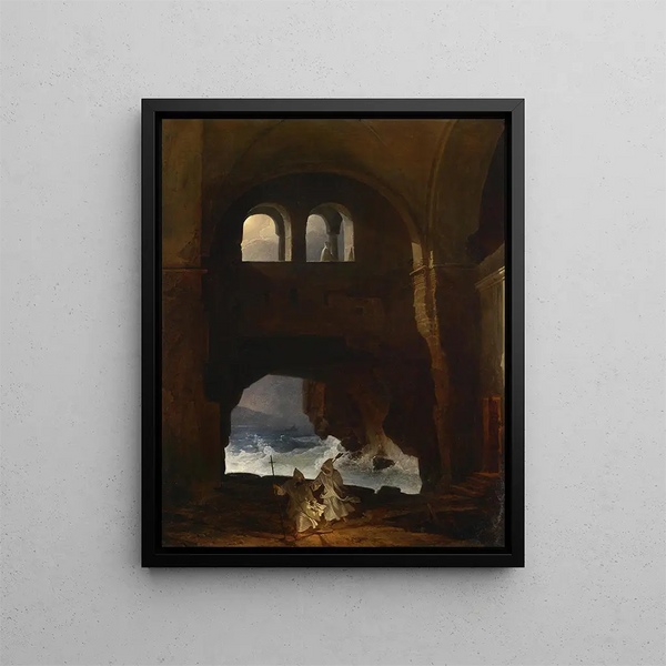 Moines im Hof eines Klosters am Meer - Franz Ludwig Catel — gerahmtes Bild an der Wand