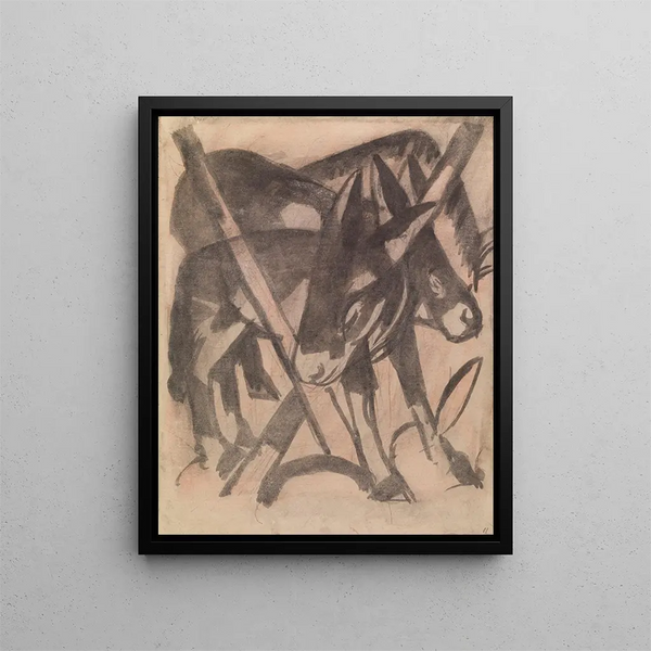 Zwei Esel - Franz Marc — gerahmtes Bild an der Wand