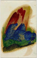 Zwei blaue Pferde vor einem roten Felsen - Franz Marc — Ansicht des Kunstwerks