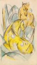 Zwei gelbe Tiere, zwei gelbe Rehe - Franz Marc — Ansicht des Kunstwerks