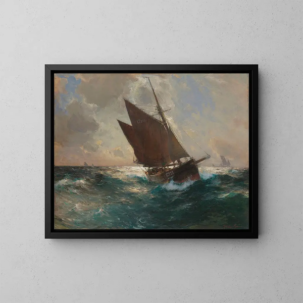 Das Boot von Lowestoft vor Cornwall - Franz Müller-Gossen — gerahmtes Bild an der Wand