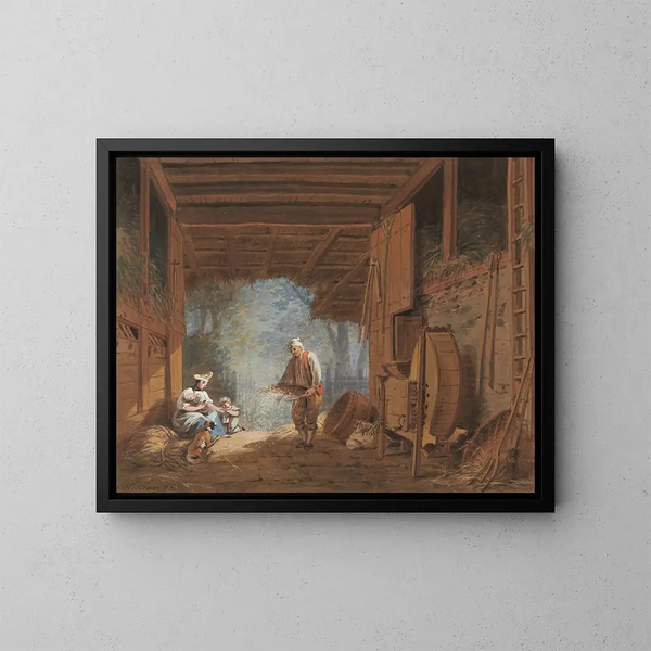 Familie von Bauern beim Tenn - Franz Niklaus König — gerahmtes Bild an der Wand