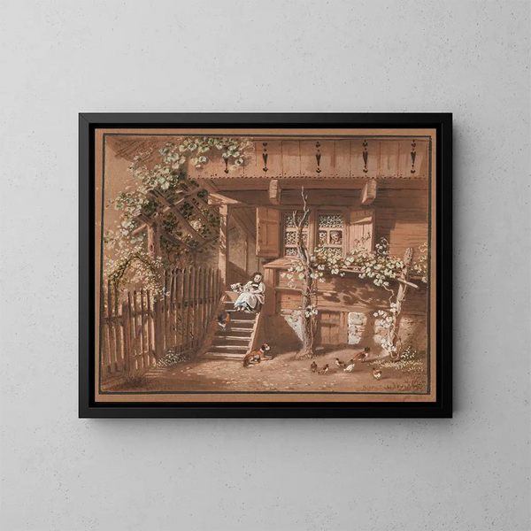 Familie von Bauern mit Tieren - Franz Niklaus König — gerahmtes Bild an der Wand