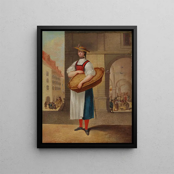 Mädchen in traditioneller Berner Tracht vor dem Kornhaus - Franz Niklaus König — gerahmtes Bild an der Wand