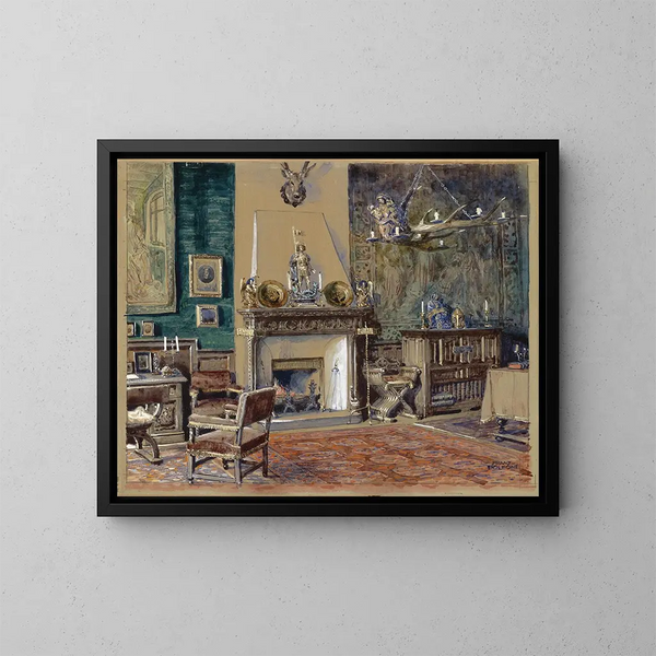 Schlafzimmer für Männer mit Kamin - Franz Poledne — gerahmtes Bild an der Wand