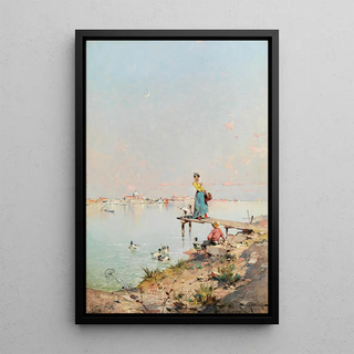 Franz Richard Unterberger - Blick auf Venedig am Ufer der Lagune.webp