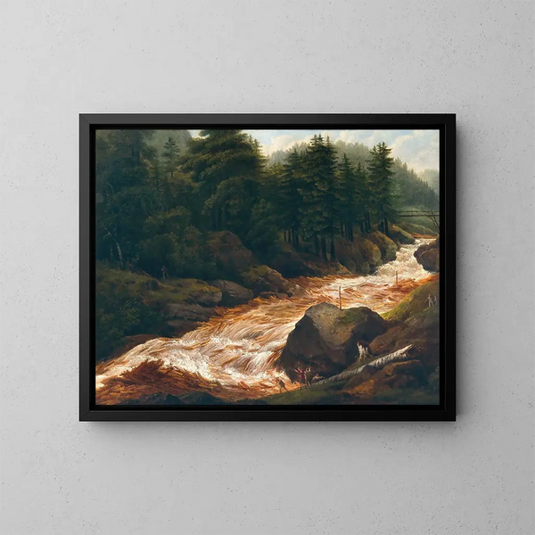 Bûcherons au torrent de montagne - Franz Scheyerer — gerahmtes Bild an der Wand