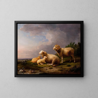 Landschaft mit Schafen - Franz Van Severdonck — gerahmtes Bild an der Wand