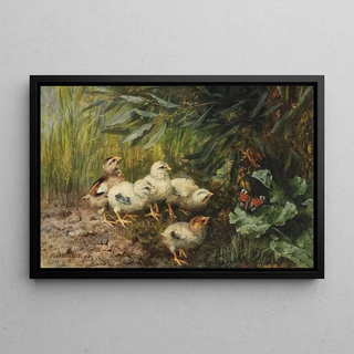 Franz Xaver Birkinger - Chicks and a Butterfly.webp