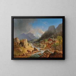 Franz Xaver Hofstetten - Mountain Landscape with Mill on a Stream.webp