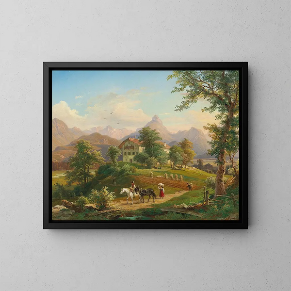 Nach der Ernte mit Loser und Trisselwand im Hintergrund - Franz Xaver Reinhold — gerahmtes Bild an der Wand