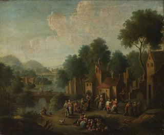 Franz de Paula Ferg - Landscape with peasants at play.webp