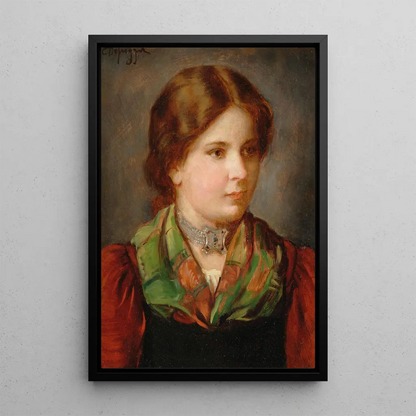 Franz von Defregger - A Young Girl in Traditional Costume with Shawl and Choker.webp