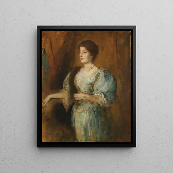Portrait einer Dame mit Perlenkette und Pelzstola - Franz von Lenbach — gerahmtes Bild an der Wand