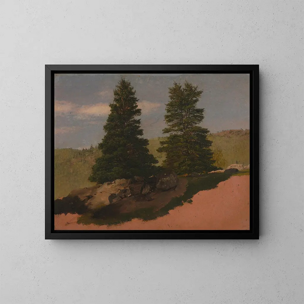 Landschaft Neuengland mit zwei Kiefern - Frederic Edwin Church — gerahmtes Bild an der Wand