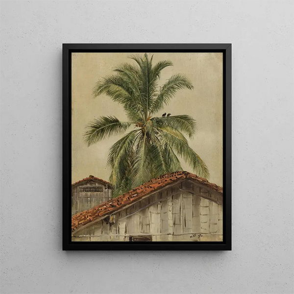 Palmen und Hausdächer in Ecuador - Frederic Edwin Church — gerahmtes Bild an der Wand