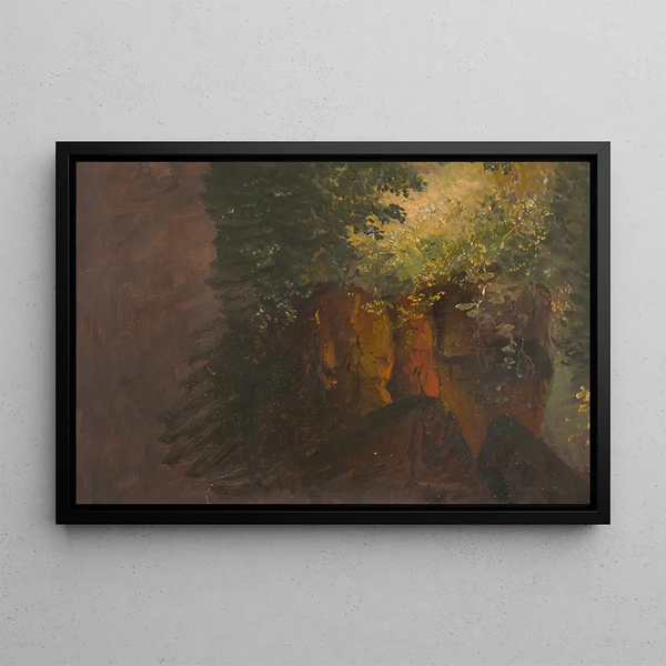 Szene im Wald mit Felsen - Frederic Edwin Church — gerahmtes Bild an der Wand