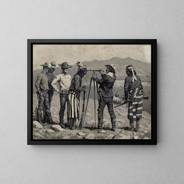 Blick durch das Teleskop - Frederic Remington — gerahmtes Bild an der Wand