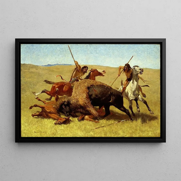 Die Büffeljagd - Frederic Remington — gerahmtes Bild an der Wand
