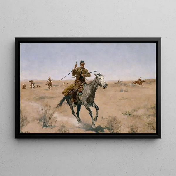 Der Flug - Frederic Remington — gerahmtes Bild an der Wand