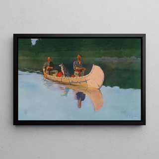 Frederic Remington - Two men and a dog in a canoe.webp