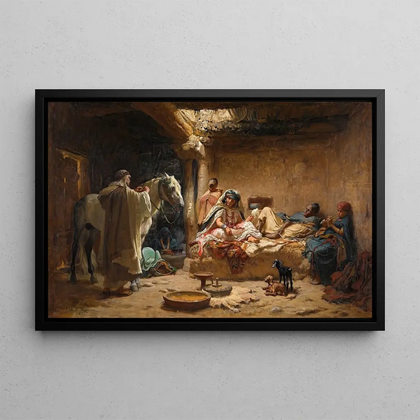 Ein Interieur in Biskra - Frederick Arthur Bridgman — gerahmtes Bild an der Wand