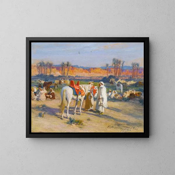Stoppt im Wüsten - Frederick Arthur Bridgman — gerahmtes Bild an der Wand