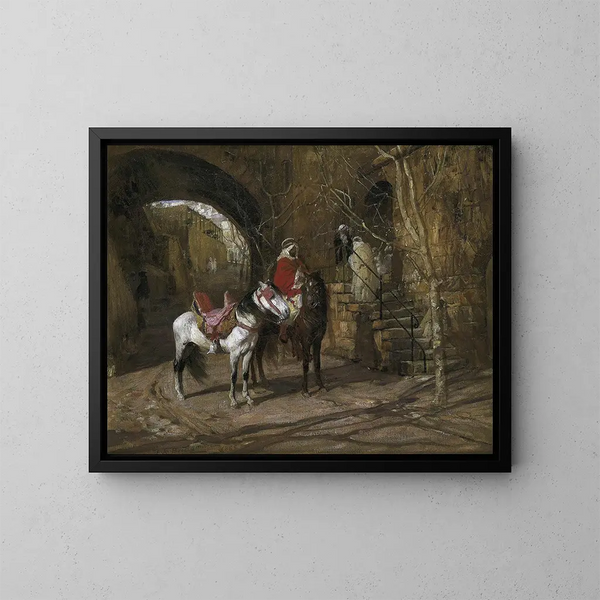 Cavalier dans une cour - Frederick Arthur Bridgman — gerahmtes Bild an der Wand