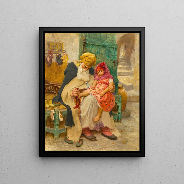 Les Babouches - Frederick Arthur Bridgman — gerahmtes Bild an der Wand