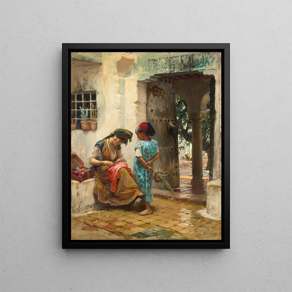 La Leçon de couture - Frederick Arthur Bridgman — gerahmtes Bild an der Wand