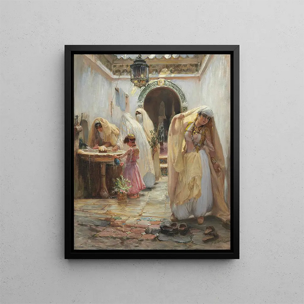 Frauen an der Fontaine - Frederick Arthur Bridgman — gerahmtes Bild an der Wand