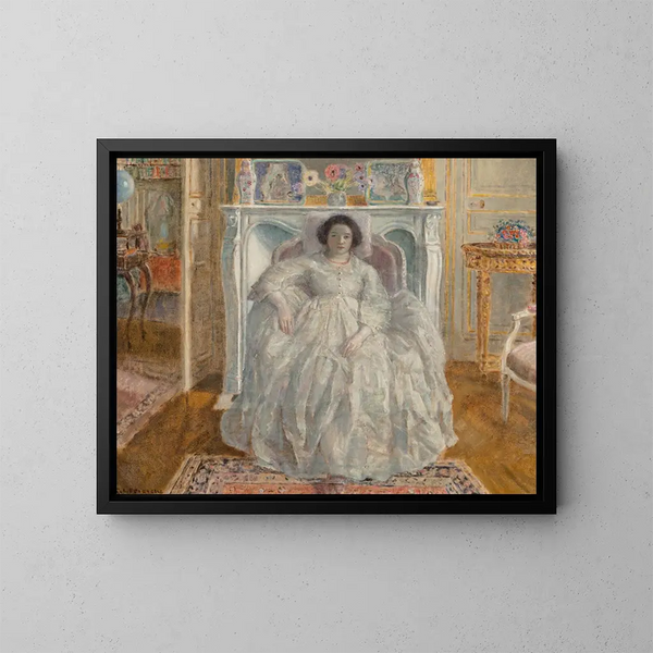 La Robe blanche - Frederick Carl Frieseke — gerahmtes Bild an der Wand
