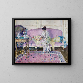Frederick Carl Frieseke - Woman Seated on Sofa in Interior.webp