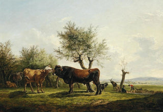 Friedrich August Matthias Gauermann - A Cow Licking a Bull in the Pasture.webp