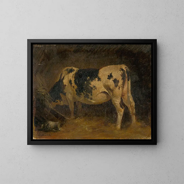 Kuh in einer Scheune - Friedrich August Matthias Gauermann — gerahmtes Bild an der Wand