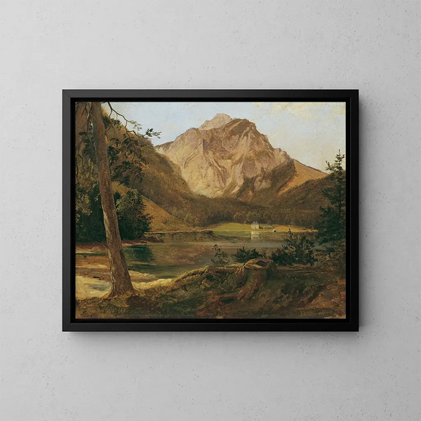 Das See Langbathsee vor dem Höllengebirge-Massiv - Friedrich August Matthias Gauermann — gerahmtes Bild an der Wand