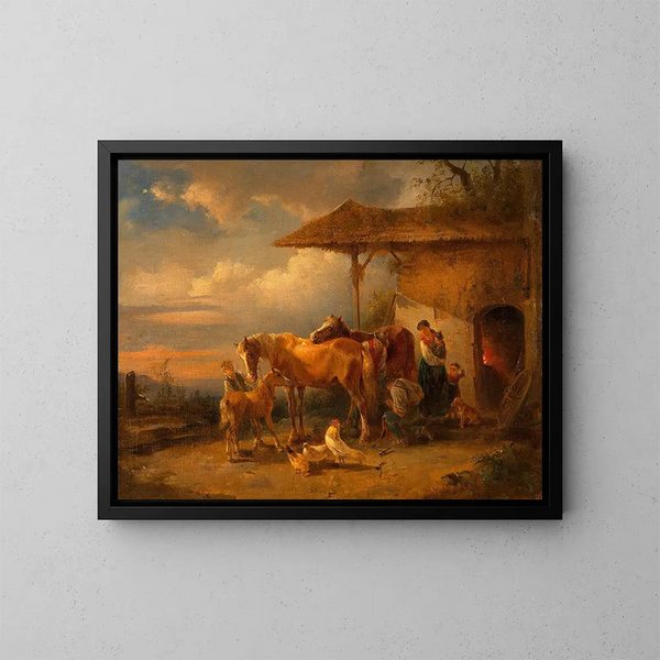 Schmied im Dorf - Friedrich August Matthias Gauermann — gerahmtes Bild an der Wand